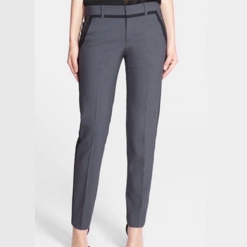 VINCE Wool-Blend Tuxedo Fitted Striped Trouser - Gray & Black, Size 2